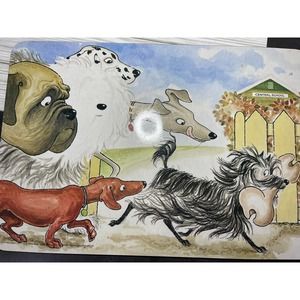 VTG Hairy Maclary & Friends Dogs Mousepad Extra Large Desk Mat Cork Back 1999
